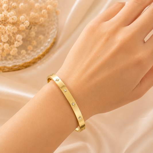 Floral Crystal Gold Bangle