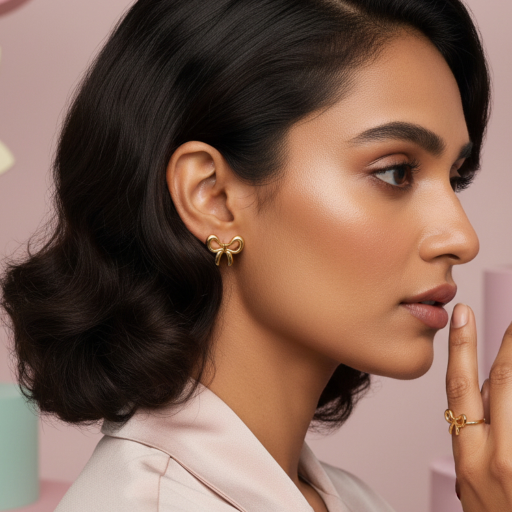 Gold Bow Stud Earrings