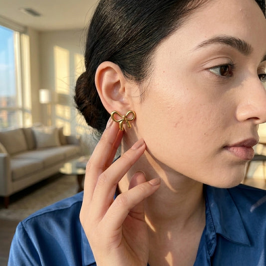 Gold Bow Stud Earrings