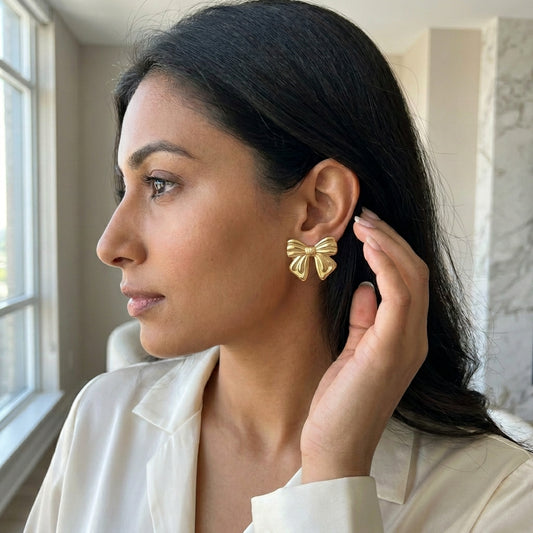 Golden Bow Elise Studs