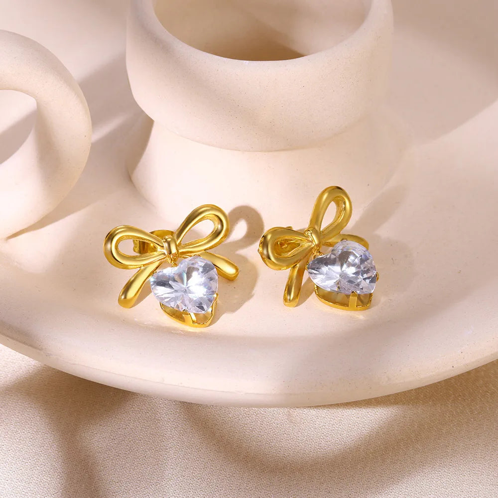Celeste Heart Charm Bow Studs