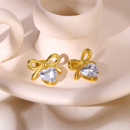 Celeste Heart Charm Bow Studs