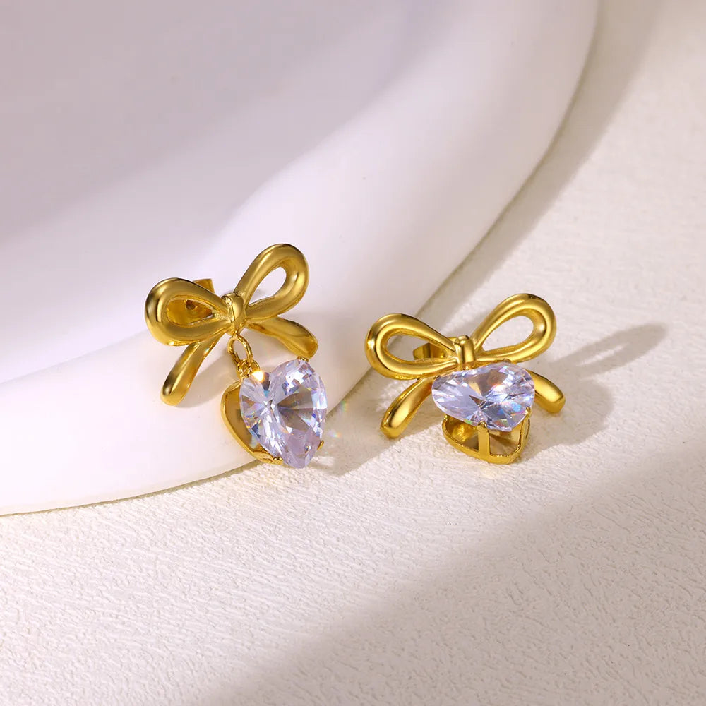 Celeste Heart Charm Bow Studs