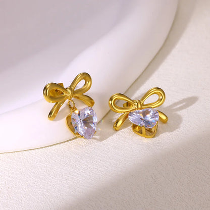 Celeste Heart Charm Bow Studs