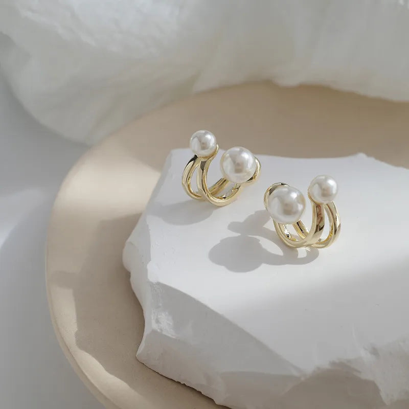 Luna Twist Korean Pearl Huggy Earrings