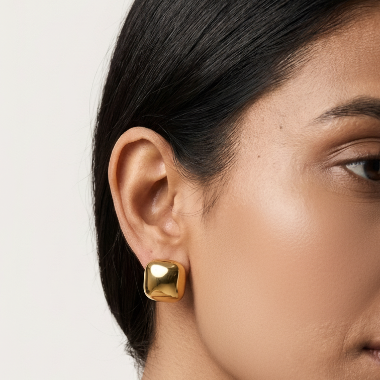 Luxe Cushion Gold Stud Earrings