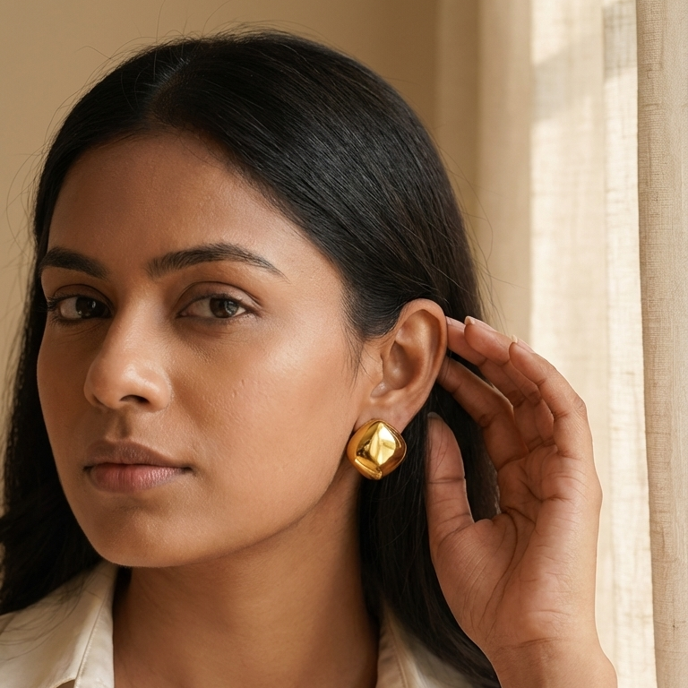 Luxe Cushion Gold Stud Earrings