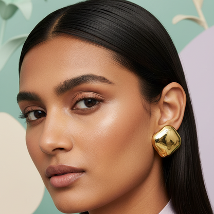 Luxe Cushion Gold Stud Earrings