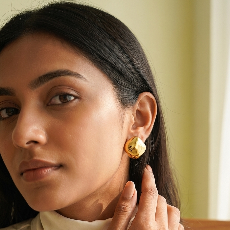 Luxe Cushion Gold Stud Earrings