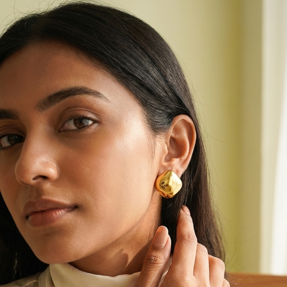 Luxe Cushion Gold Stud Earrings