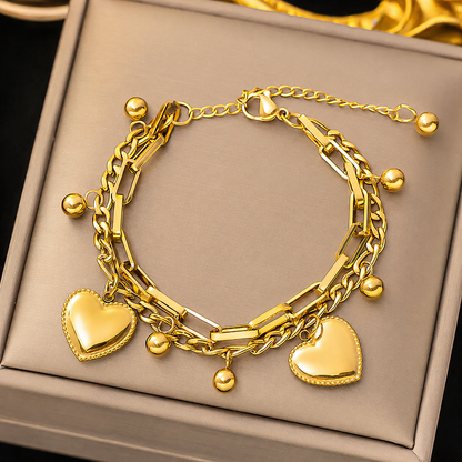 Double Heart Charm Bracelet