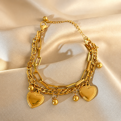 Double Heart Charm Bracelet
