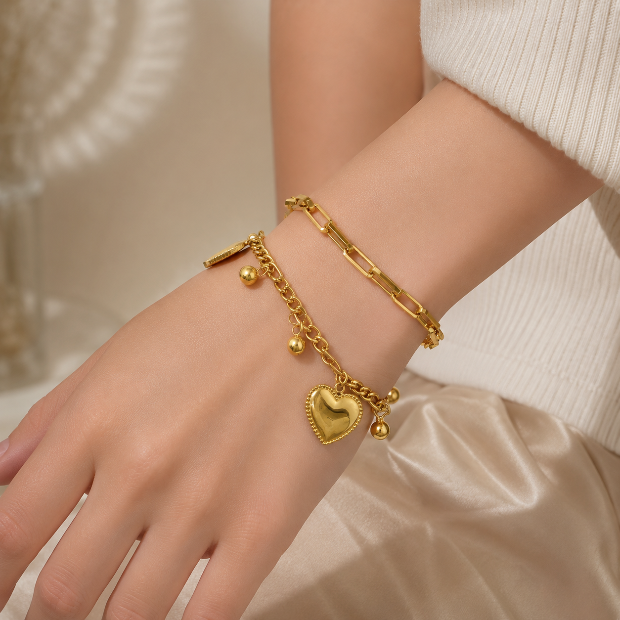 Double Heart Charm Bracelet
