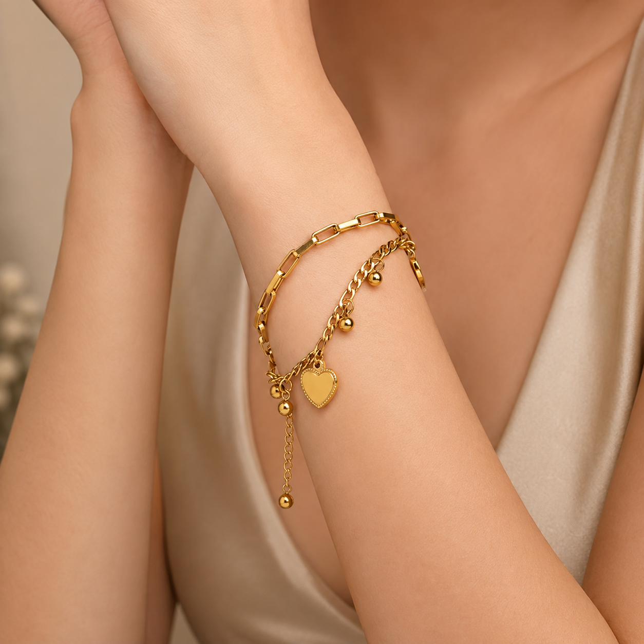 Double Heart Charm Bracelet
