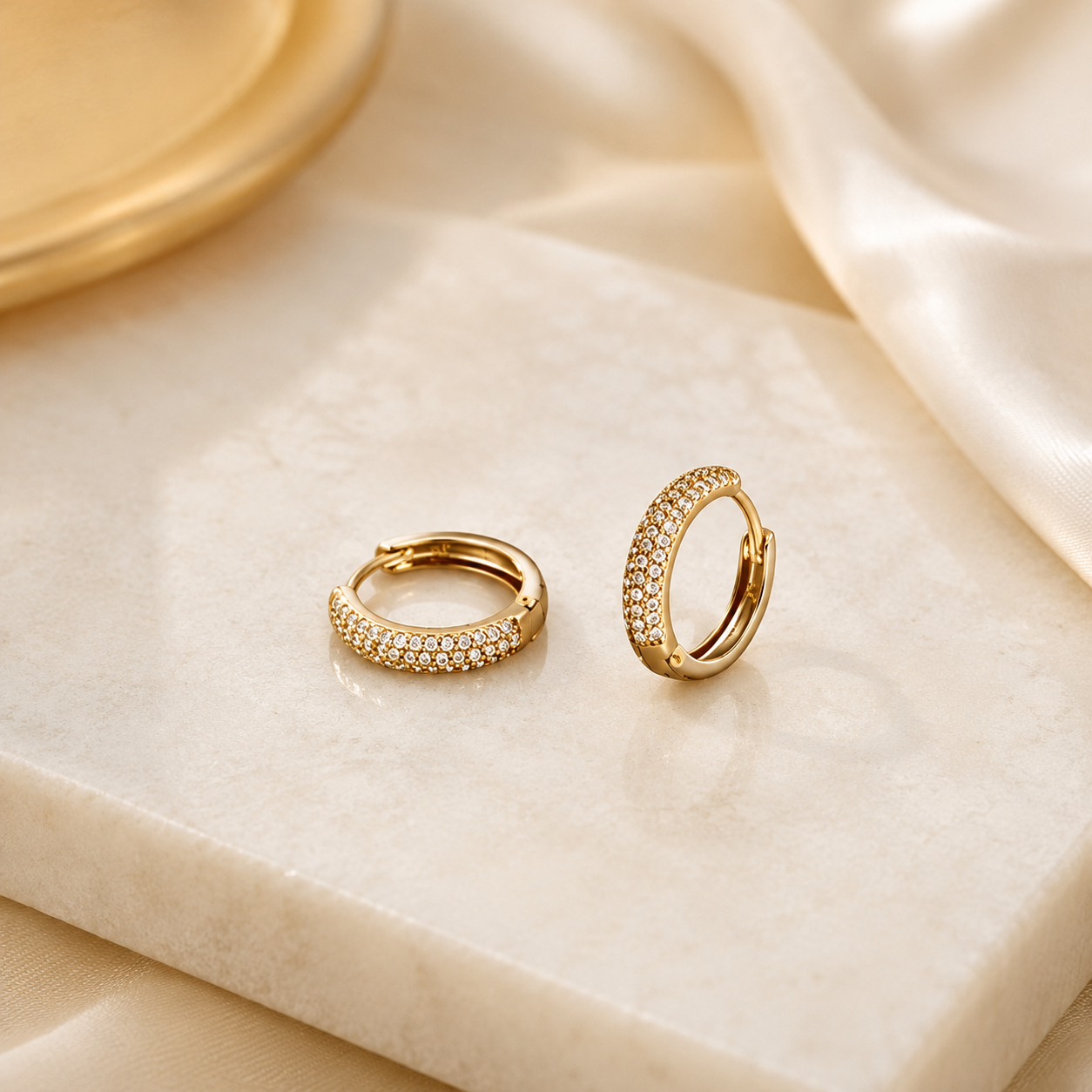 Pave Crystal Gold Huggie Hoop Earrings