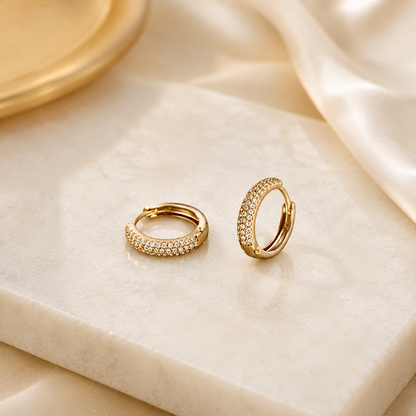 Pave Crystal Gold Huggie Hoop Earrings