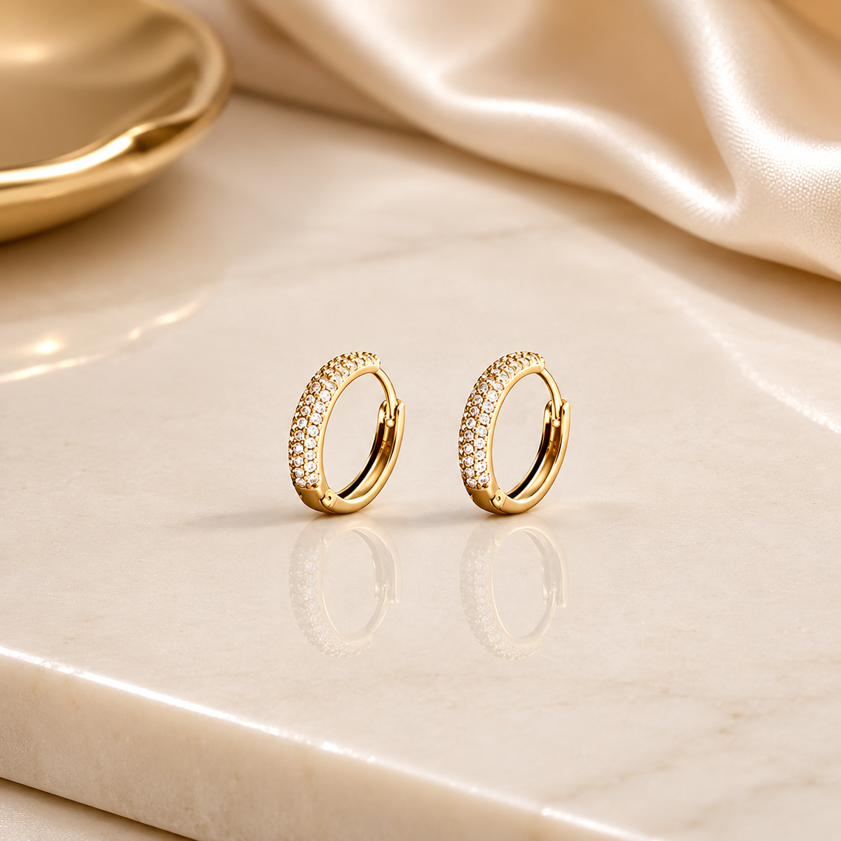 Pave Crystal Gold Huggie Hoop Earrings