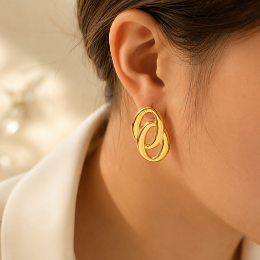 Interlocked Oval Gold Statement Earrings
