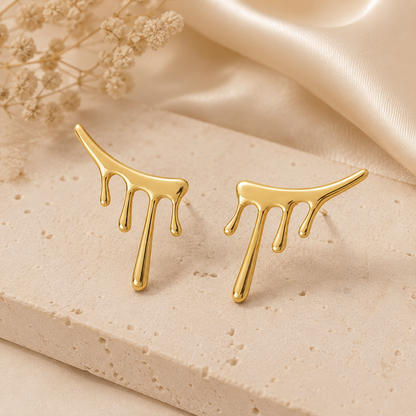Molten Drip Gold Ear Cuff Stud Earrings