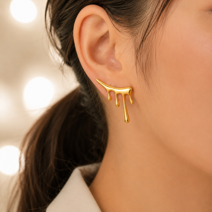 Molten Drip Gold Ear Cuff Stud Earrings