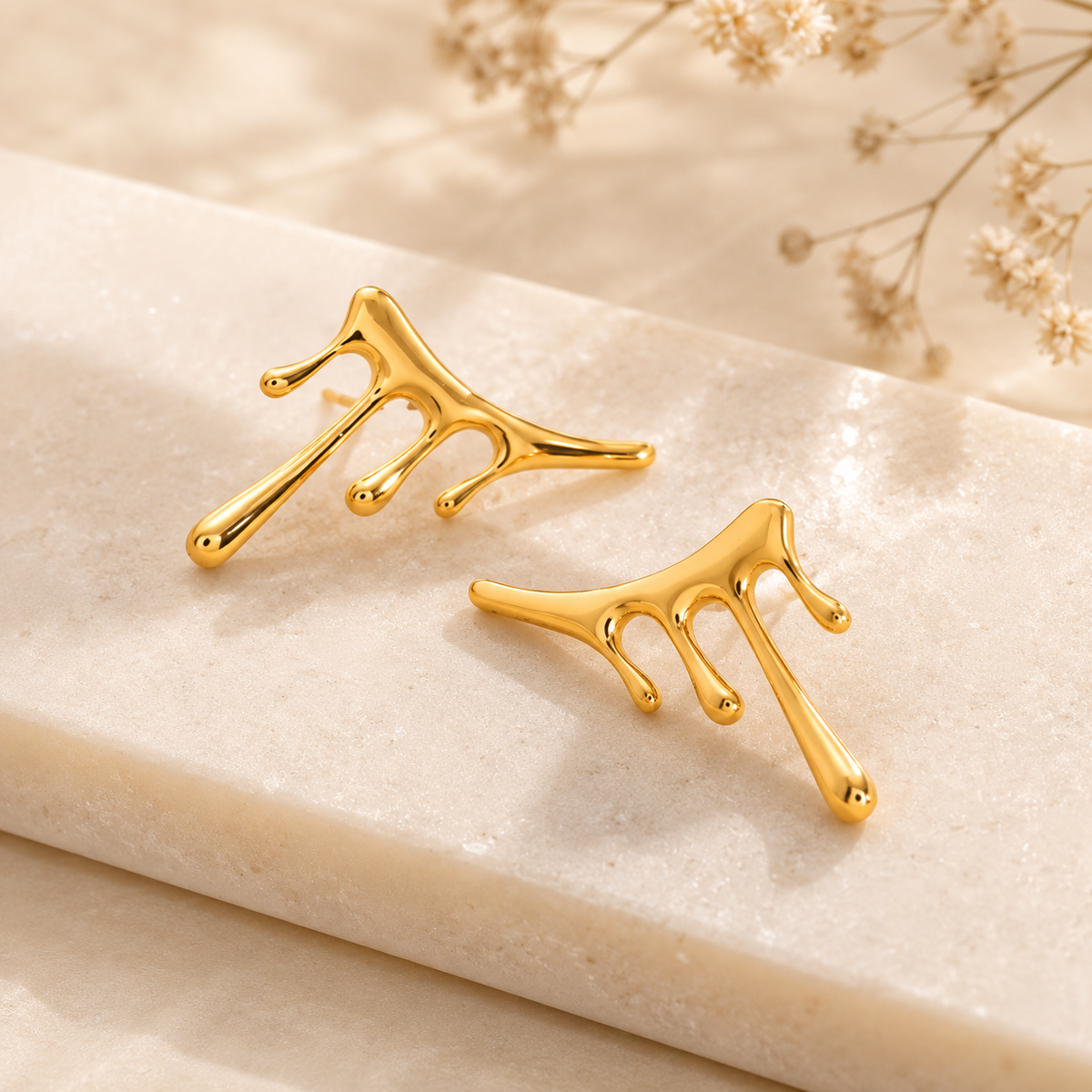 Molten Drip Gold Ear Cuff Stud Earrings
