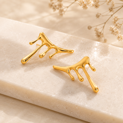 Molten Drip Gold Ear Cuff Stud Earrings