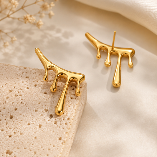 Molten Drip Gold Ear Cuff Stud Earrings