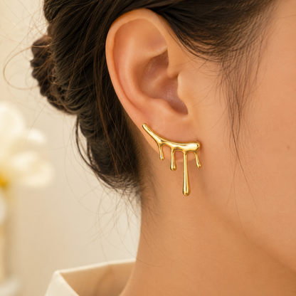 Molten Drip Gold Ear Cuff Stud Earrings