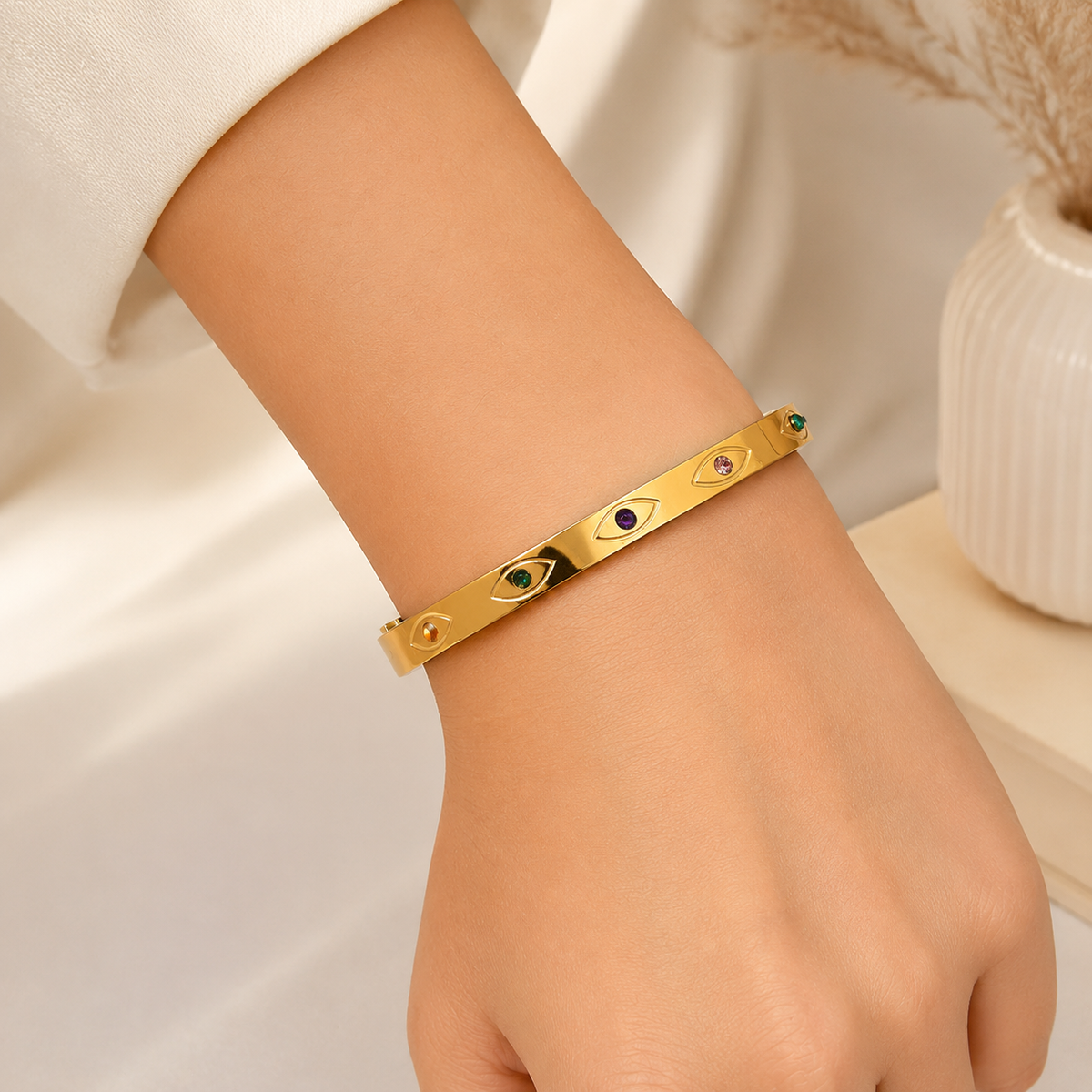 Rainbow Evil Eye Gold Bracelet