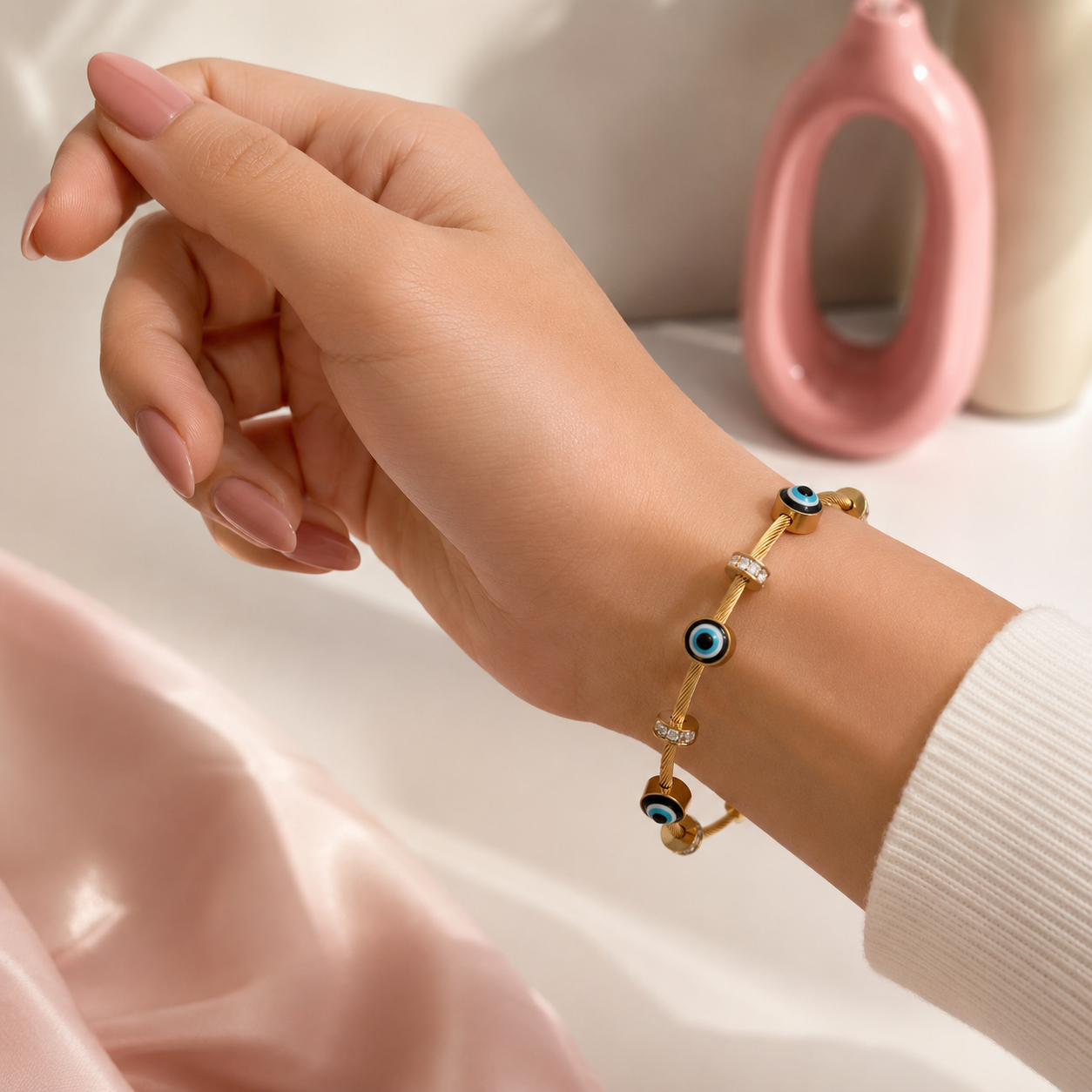 Evil Eye Lock Gold Bracelet