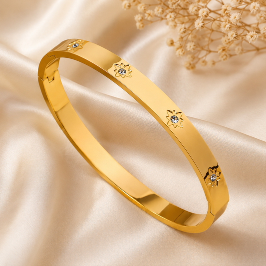 Floral Crystal Gold Bangle