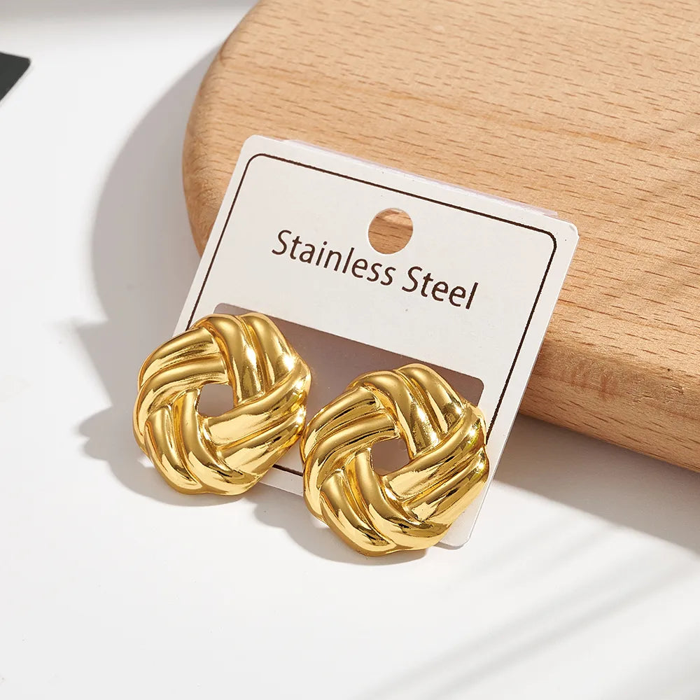 Woven Knot Gold Stud Earrings