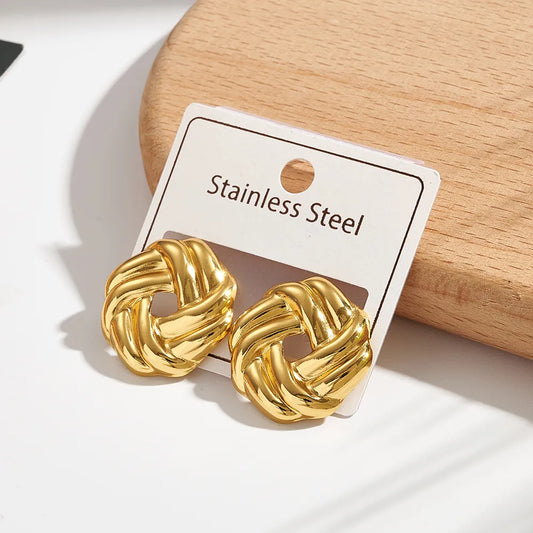 Woven Knot Gold Stud Earrings