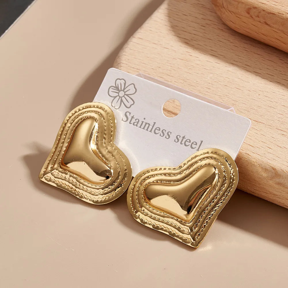 Layered Heart Frame Stud Earrings