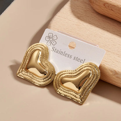 Layered Heart Frame Stud Earrings