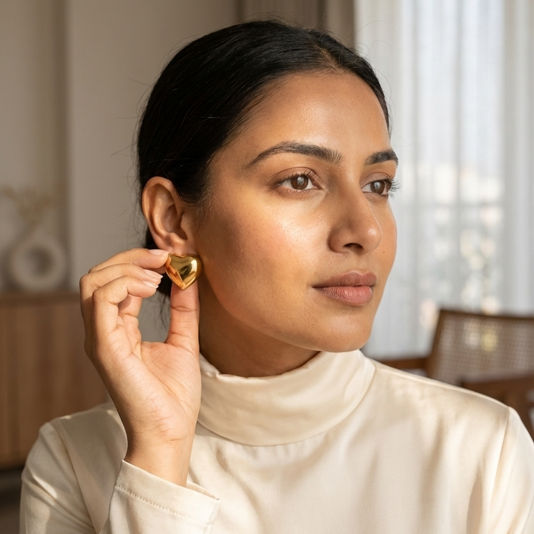 Premium Heart Gold Stud Earrings