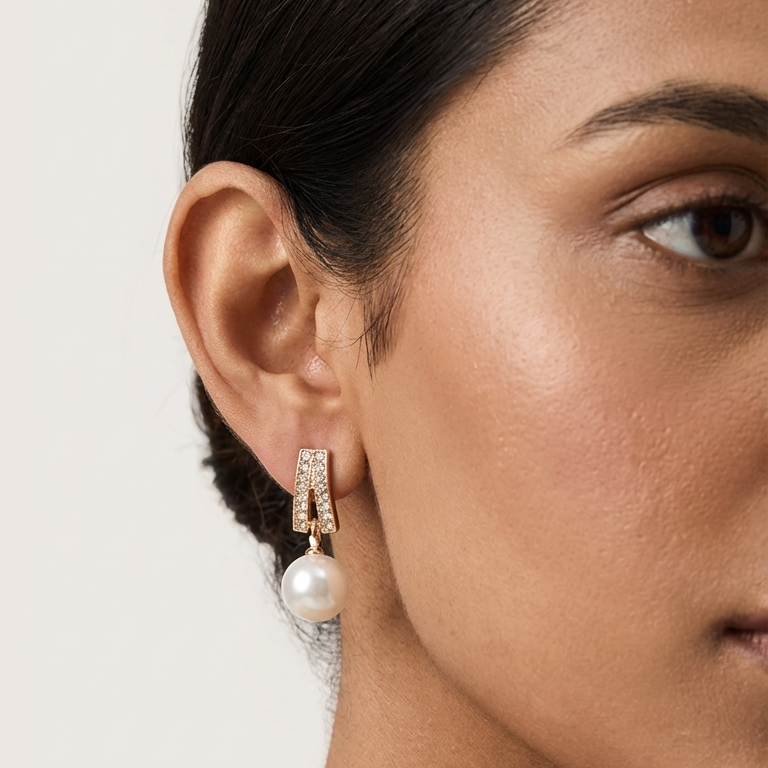 Korean Crystal Drop Pearl Earrings