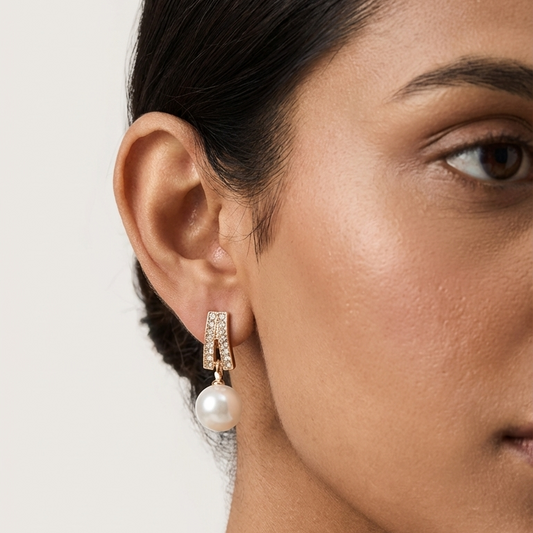 Korean Crystal Drop Pearl Earrings