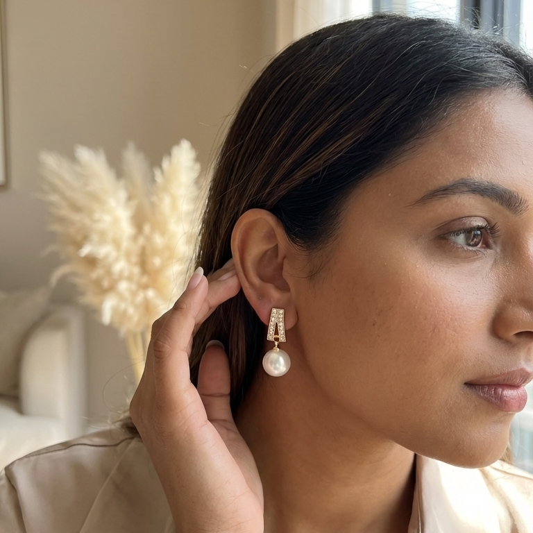 Korean Crystal Drop Pearl Earrings