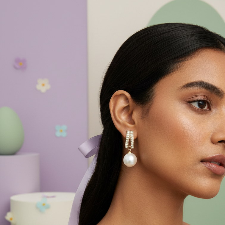 Korean Crystal Drop Pearl Earrings