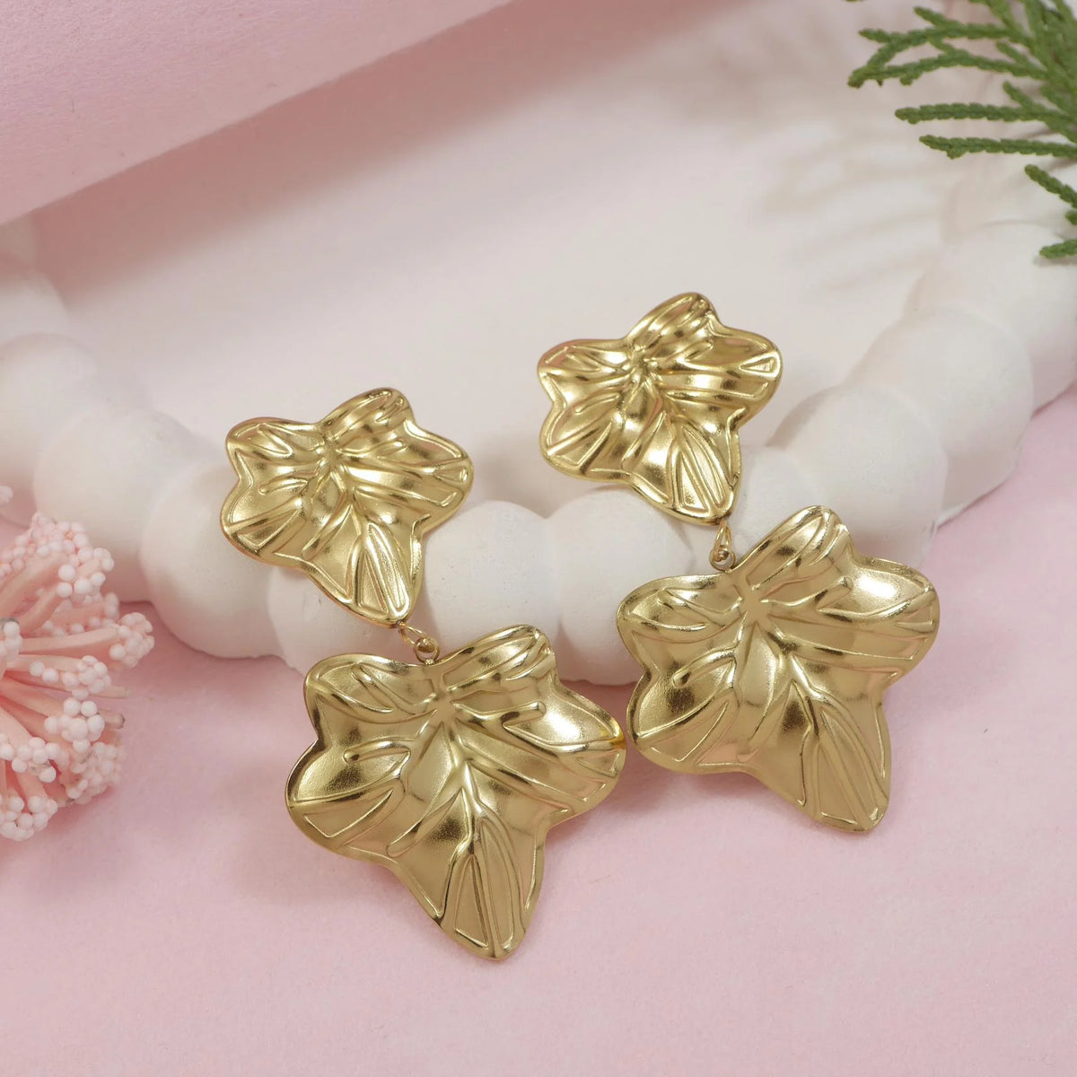 Golden Ivy Layered Leaf Drops – 18K Gold Plated Stainless Steel
