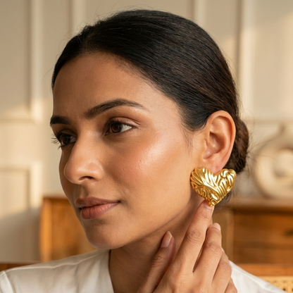 Golden Sculpted Heart Studs