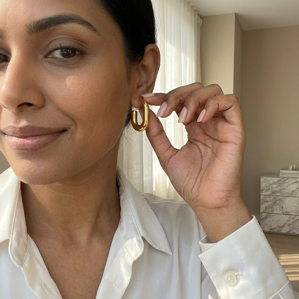Bold Curve U-Shape Gold Stud Earrings