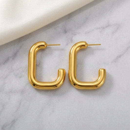 Squared C-Shape Gold Stud Earrings
