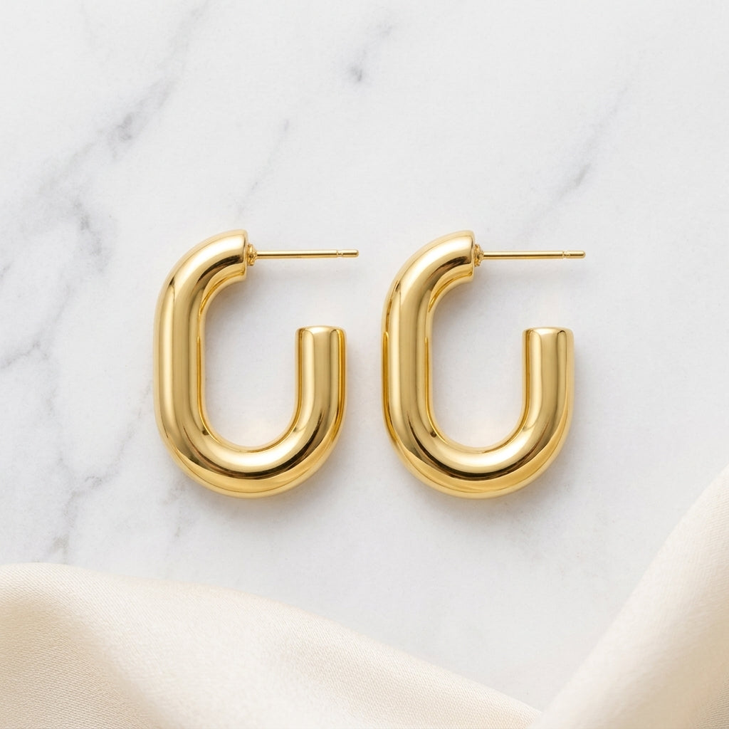 Bold Curve U-Shape Gold Stud Earrings