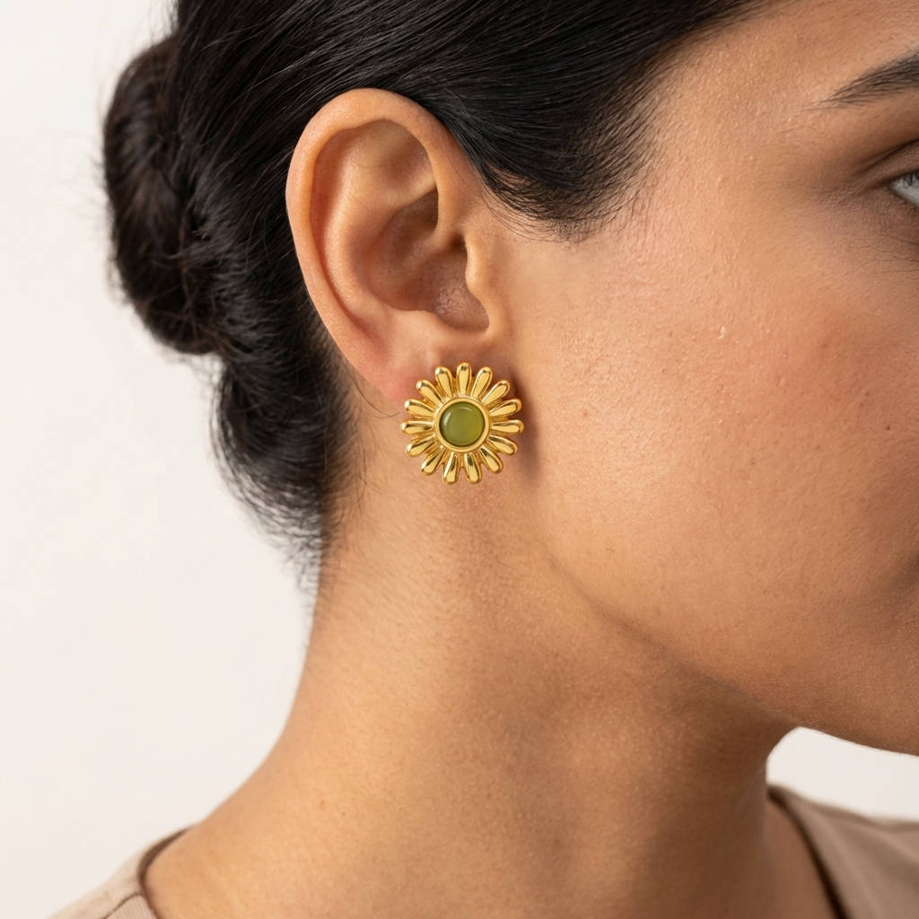 SunnyBloom Green Enamel Flower Earrings