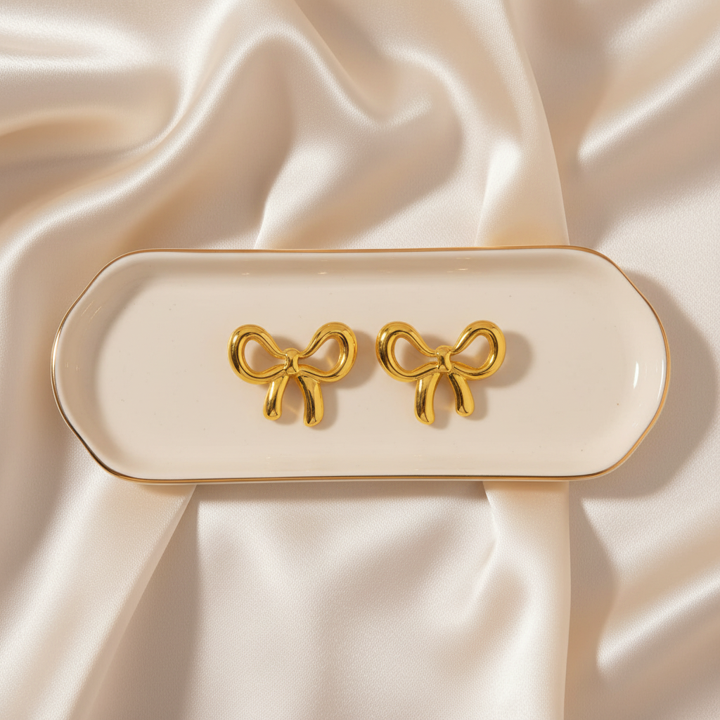 Gold Bow Stud Earrings