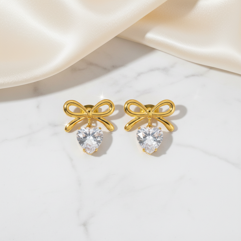 Celeste Heart Charm Bow Studs