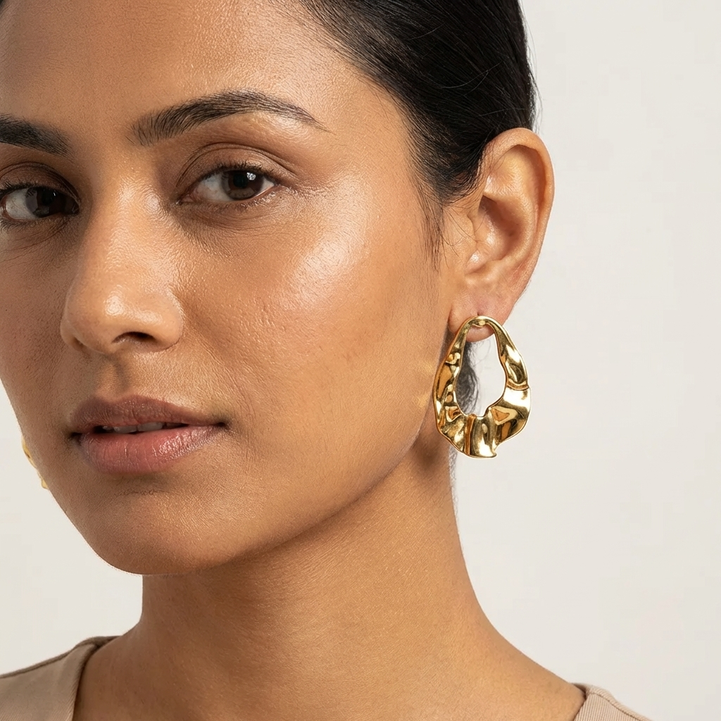 Organic Sculpted Gold Stud Earrings