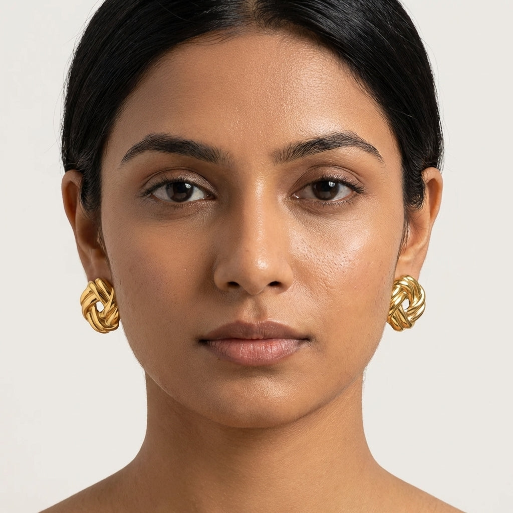Woven Knot Gold Stud Earrings